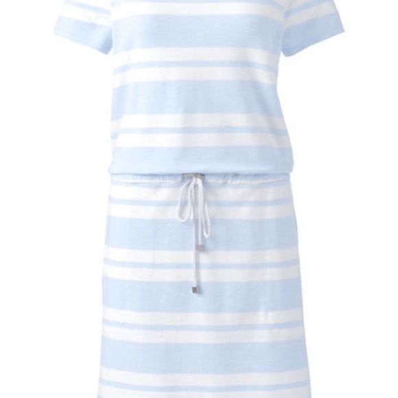 Lands’ End Blue and White Striped Drawstring Beach Dress - Picture 1 of 7